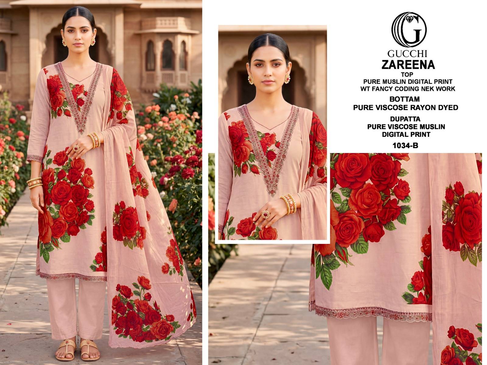 ZAREENA - 1034 Series By GUCCHI Stylish Beautiful Colourful Pure Muslin Dresses At Wholesale Price